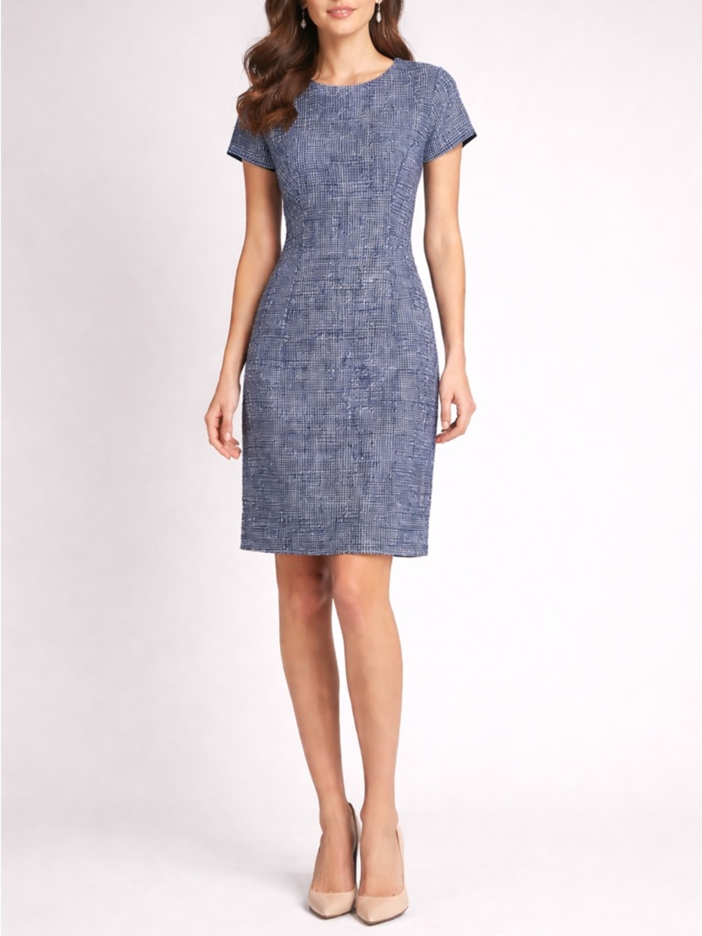 Brooks Brothers Navy White Tweed Sheath Midi Dress Sz 6 Lined